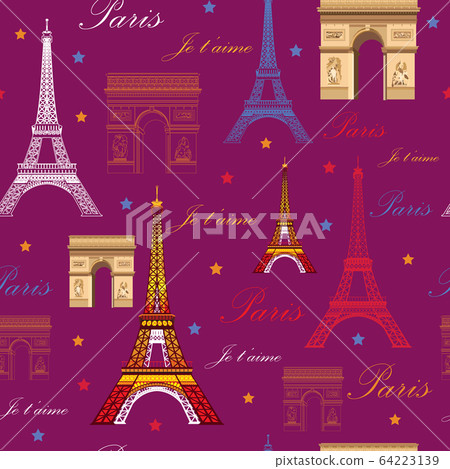 Seamless pattern with landmarks of Paris 64223139