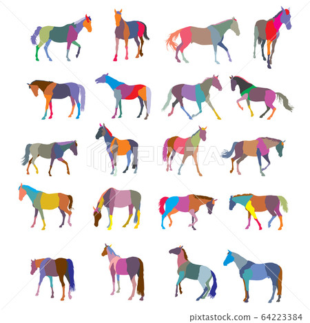 Set of mosaic colorful horses 64223384