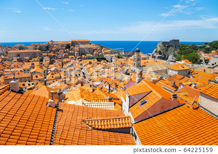 Dubrovnik old town and Adriatic sea panorama view in Croatia 64225159