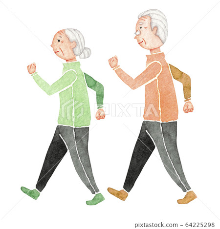 Senior walking person watercolor illustration 64225298