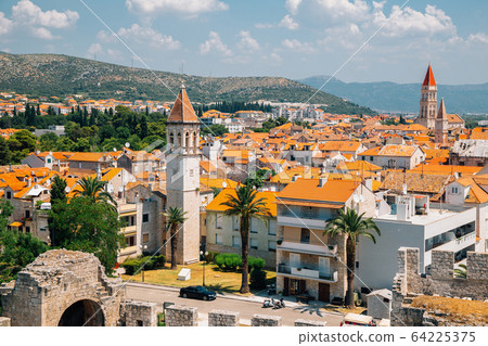 Historic town Trogir panorama view from Kamerlengo castle and fortress in Trogir, Croatia 64225375