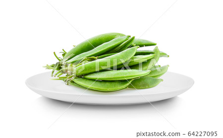 Sugar Pea in white plate on white background Sugar Pea in white plate on white background 64227095