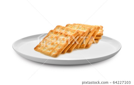 cookie piece in white plate isolated on white cookie piece in white plate isolated on white 64227103