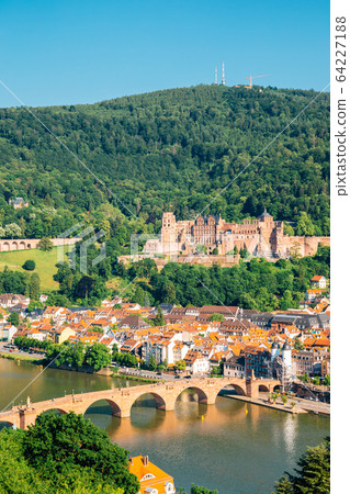 Heidelberg castle and old town panorama view from Philosopher's walk in Heidelberg, Germany 64227188