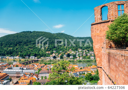Heidelberg old town panorama view from Heidelberg castle in Germany 64227306
