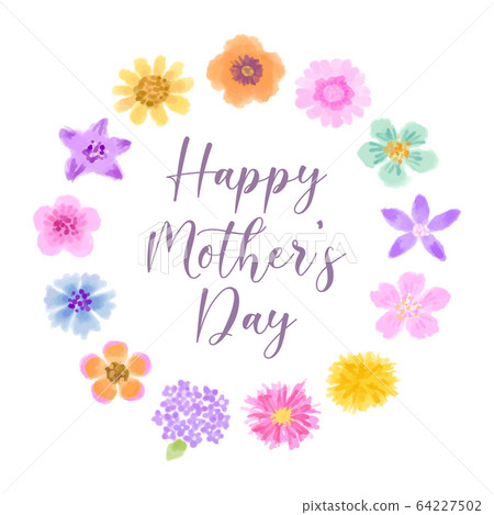 多彩可愛花花環水彩，母親節賀卡 64227502