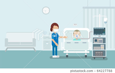 Elder patient with ventilator 64227788