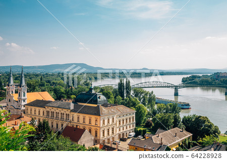 Esztergom city and Danube river panorama view in Hungary Esztergom city and Danube river panorama view in Hungary 64228928