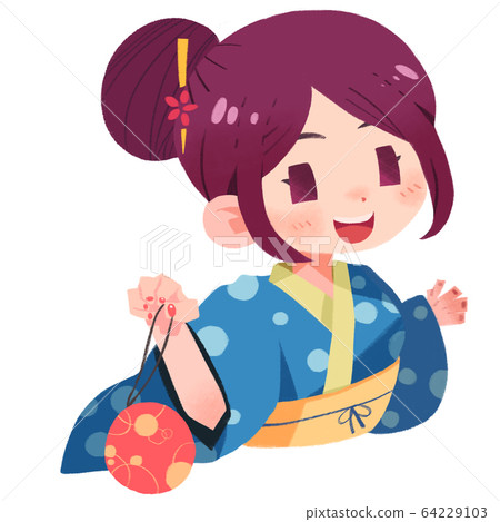 Girl buying water balloon at festival 64229103