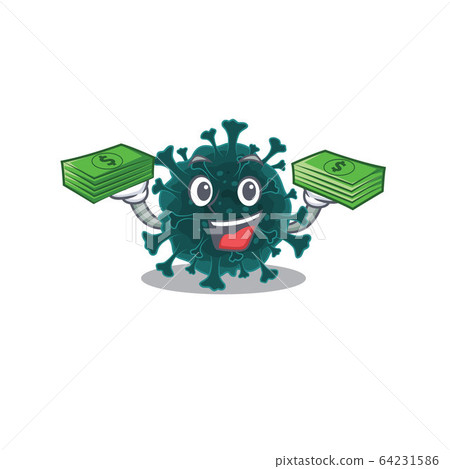 happy face coronavirus COVID 19 character having money on hands happy face coronavirus COVID 19 character having money on hands 64231586