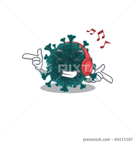 enjoying music coronavirus COVID 19 cartoon mascot design enjoying music coronavirus COVID 19 cartoon mascot design 64231587