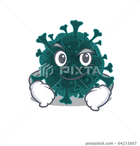 Funny coronavirus COVID 19 mascot character showing confident gesture Funny coronavirus COVID 19 mascot character showing confident gesture 64231607