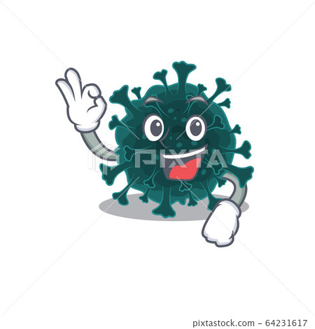 Coronavirus COVID 19 cartoon character design style making an Okay gesture 64231617