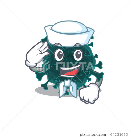 Cute coronavirus COVID 19 Sailor cartoon character wearing white hat 64231653