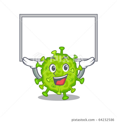 Happy cartoon character of virus corona cell raised up board 64232586