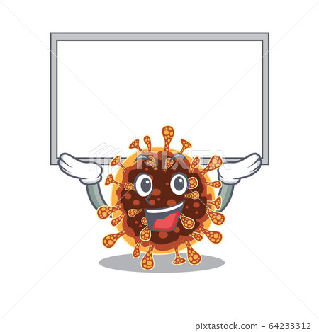 Happy cartoon character of gamma coronavirus raised up board Happy cartoon character of gamma coronavirus raised up board 64233312