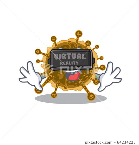 Cartoon design style of negarnaviricota with modern Virtual Reality headset 64234223