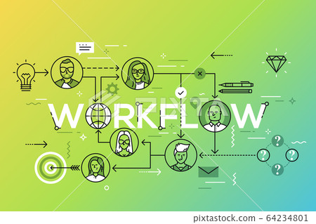 Workflow chart, structural organization of company, business networking concept. 64234801