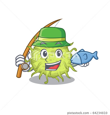 Cartoon design concept of bacteria coccus while fishing 64234810