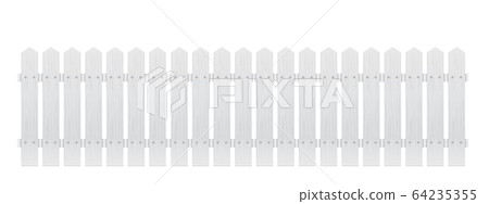 Long white wooden fence isolated on white background. 64235355