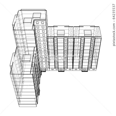 Vector wire-frame model of a multi-storey building Vector wire-frame model of a multi-storey building 64235537