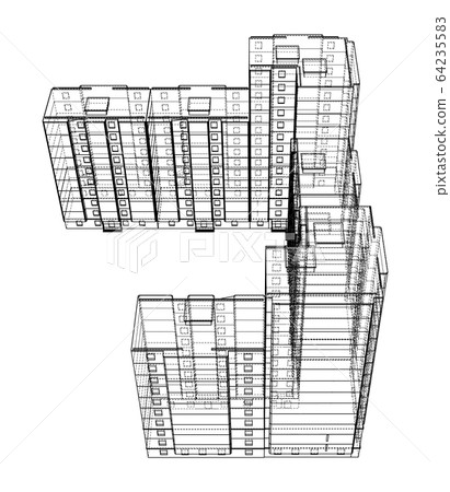 Vector wire-frame model of a multi-storey building 64235583