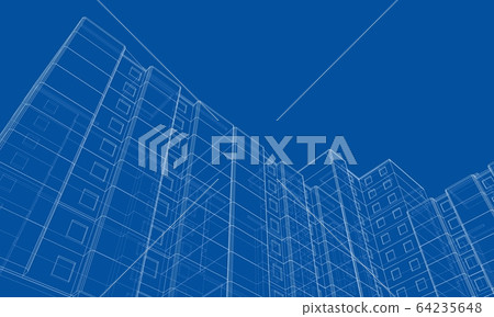 Vector wire-frame model of a multi-storey building Vector wire-frame model of a multi-storey building 64235648