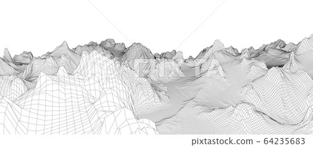 Abstract 3d wire-frame landscape. Blueprint style 64235683