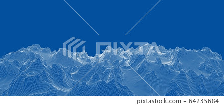Abstract 3d wire-frame landscape. Blueprint style 64235684