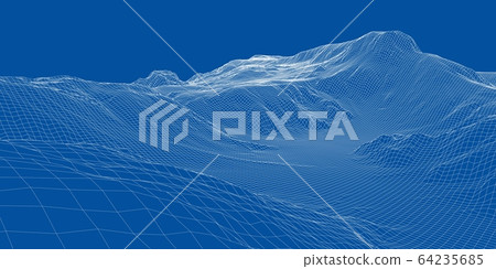 Abstract 3d wire-frame landscape. Blueprint style 64235685