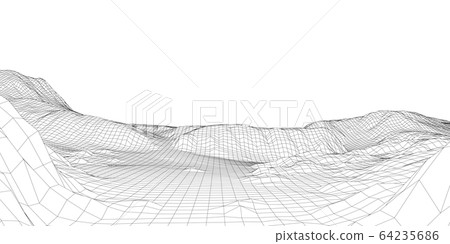 Abstract 3d wire-frame landscape. Blueprint style Abstract 3d wire-frame landscape. Blueprint style 64235686