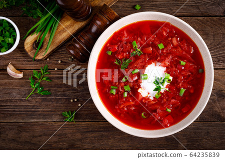 Traditional ukrainian borscht, vegetable soup with Traditional ukrainian borscht, vegetable soup with 64235839