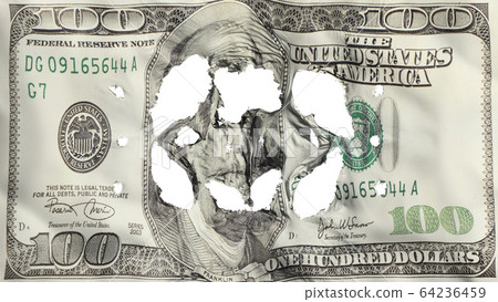 Holes in One hundred USD dollar flag Holes in One hundred USD dollar flag 64236459