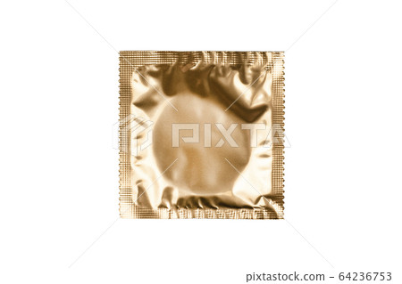 Condom in golden foil packaging isolated on white Condom in golden foil packaging isolated on white 64236753