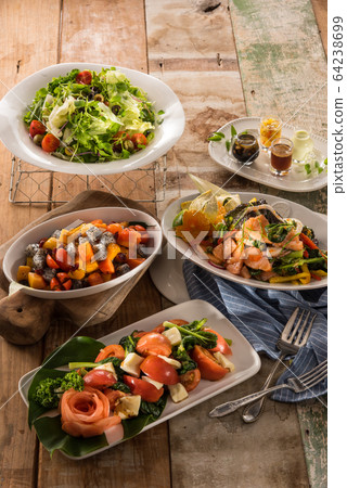 Fruit salad mango tomato dressing 64238699