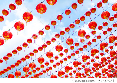 Festive New year decorations with Chinese red Festive New year decorations with Chinese red 64238921