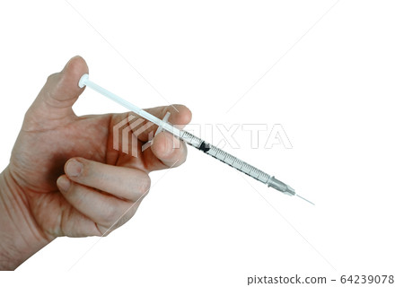 Doctor injecting hypodermic syringe with white background , picture have clipping path. 64239078