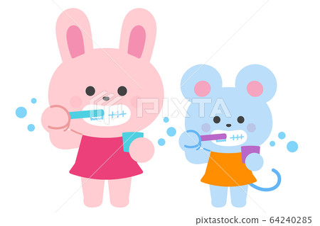 Rabbits and rats brushing their teeth 64240285