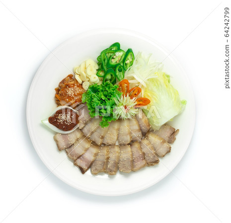 Bossam Korean Boiled Pork wraps Served Chili Spicy 64242799