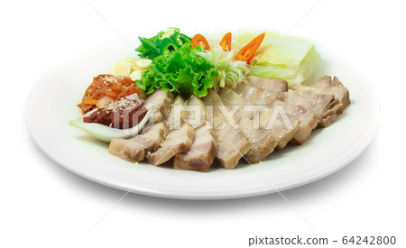 Bossam Korean Boiled Pork wraps Served Chili Spicy Bossam Korean Boiled Pork wraps Served Chili Spicy 64242800