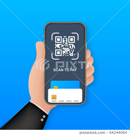 Scan to pay. Smartphone to scan QR code on paper 64244084