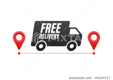 Free delivery. Badge with truck. Vector stock Free delivery. Badge with truck. Vector stock 64244317