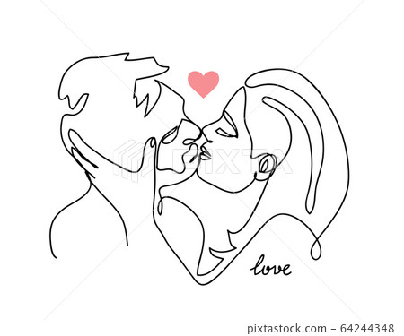 Line Drawing Kissing Romantic Couple, Kissing Drawing, Couple Drawing, Kissing  Sketch PNG Transparent Clipart Image and PSD File for Free Download