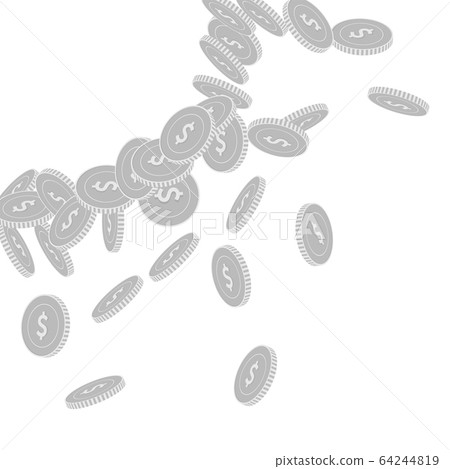 American dollar coins falling. Scattered black and 64244819