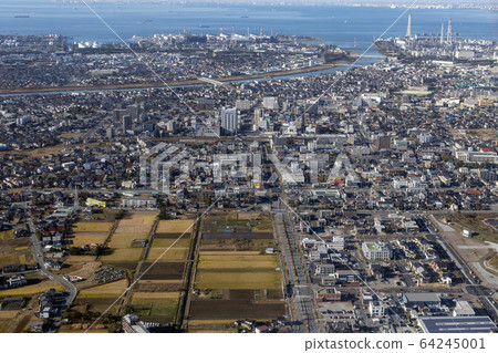 Aerial view near Goi station in Ichihara city, Chiba prefecture 64245001