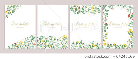 Set of greeting card wirh floral decor. Heartily congratulation, wedding Invitation, floral invite, decorative wreath & frame pattern. Set of greeting card wirh floral decor. Heartily congratulation, wedding Invitation, floral invite, decorative wreath & frame pattern. 64245169