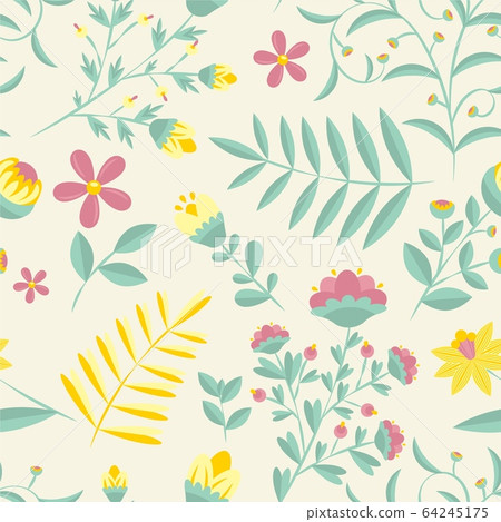 Vector flower pattern. Seamless botanic texture. Spring floral background summer herbs. Can be used for wallpaper, pattern, backdrop, surface textures Vector flower pattern. Seamless botanic texture. Spring floral background summer herbs. Can be used for wallpaper, pattern, backdrop, surface textures 64245175