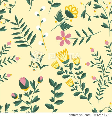 Vector flower pattern. Seamless botanic texture. 64245178