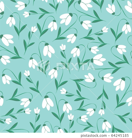 Snowdrops pattern. Vector flower seamless botanic texture. Spring floral background summer herbs. Can be used for wallpaper, pattern, backdrop, surface textures Snowdrops pattern. Vector flower seamless botanic texture. Spring floral background summer herbs. Can be used for wallpaper, pattern, backdrop, surface textures 64245185