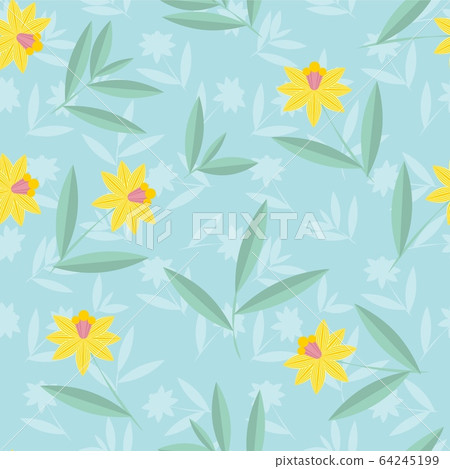 Daffodils flower pattern. Narcissuses vector seamless botanic texture. Spring floral background summer herbs. Can be used for wallpaper, pattern, backdrop, surface textures 64245199